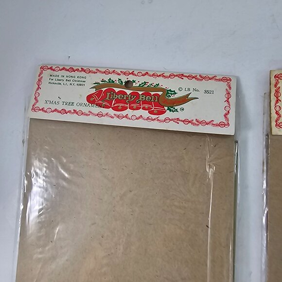 Vintage Liberty Bell Christmas Plastic Stained Glass Ornaments NOS Set of 2 - Picture 8 of 9